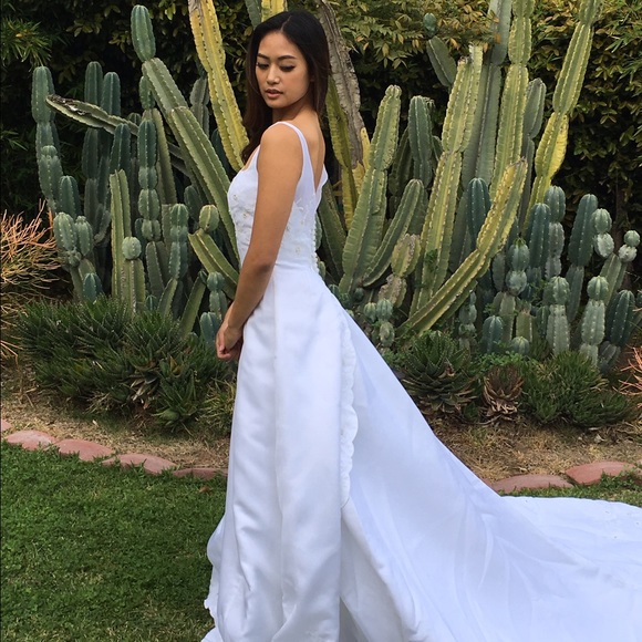 Floral beading with organza train by Monique Luo