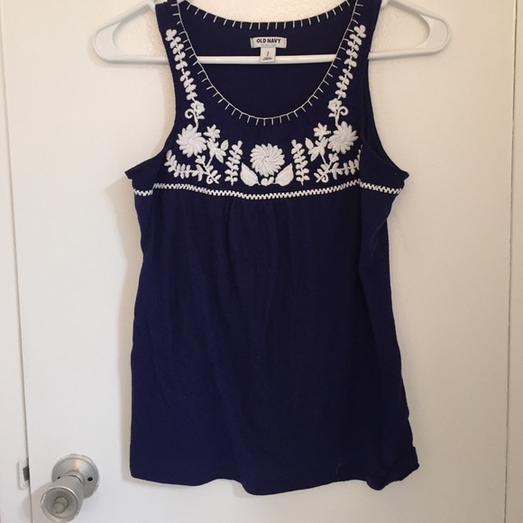 Navy Tank Top w/ White Embellishment