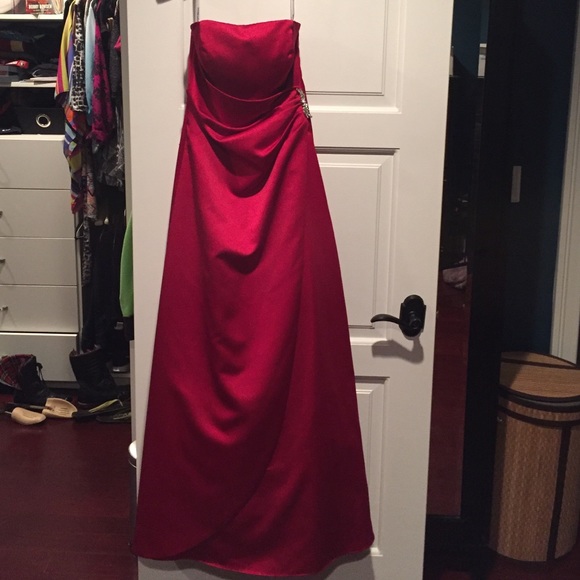 David's Bridal apple red dress with bling detail
