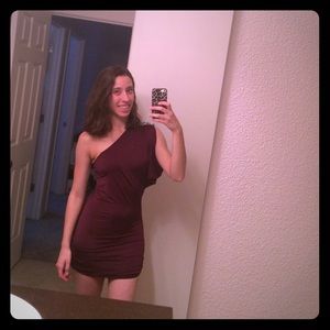 Maroon club dress..one shoulder with beads