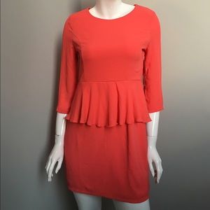 Coral Peplum 3/4 Sleeve Dress