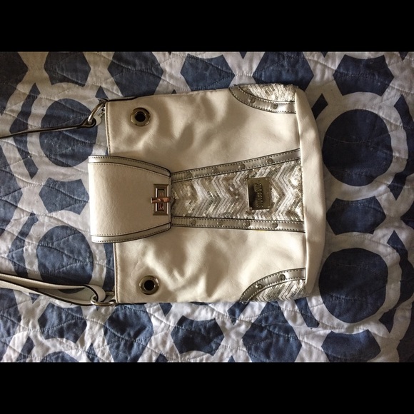 White leather miss me cross body purse