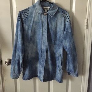 Bleached Denim Button Up w/ Studded Shoulder Pads