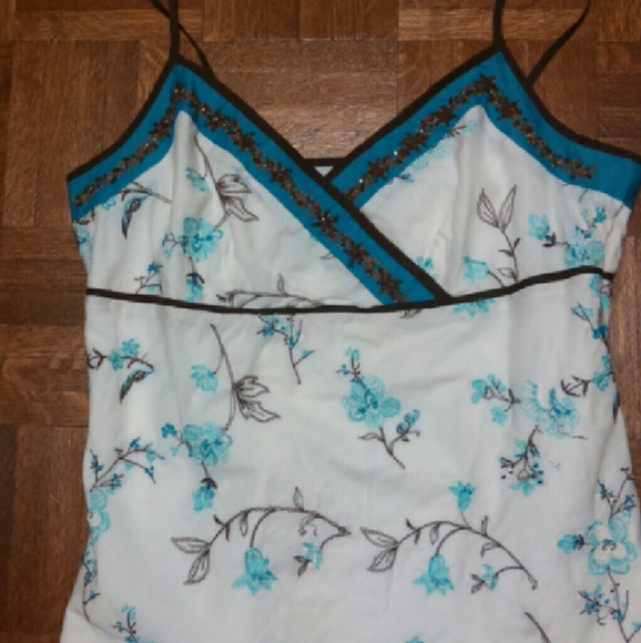 Cotton top with embroidery - teal with brown