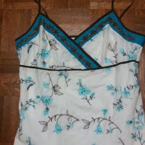 Cotton top with embroidery - teal with brown