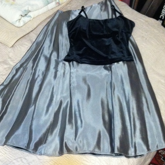 Metallic Silver Maxi Skirt Velvet Rhinestone Cami