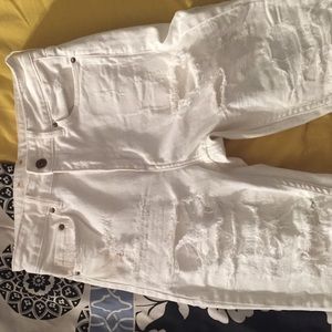 High Waisted Distressed White Jeans