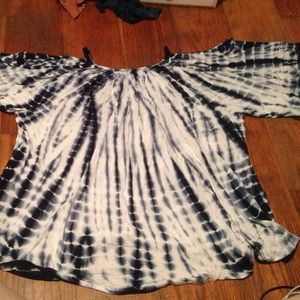 tie dye open shoulder short sleeve blouse