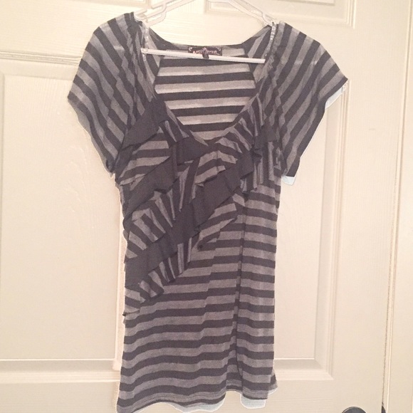 Grey stripe ruffle shirt