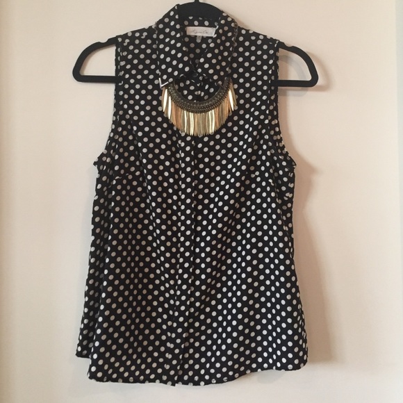 Black and white Polkadot metal collared top