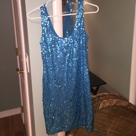 Blue sequin fitted dress
