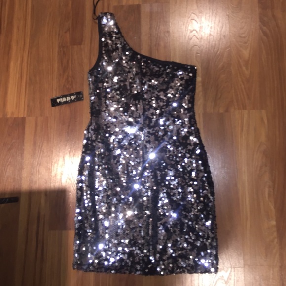 Black and silver sequin dress