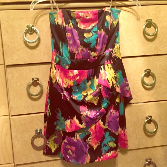 Strapless Abstract Floral Formal Dress