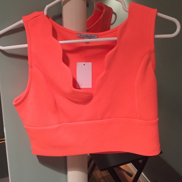 Charlotte Russe neon pink crop top with tag