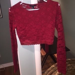 Red lace forever 21 long sleeved crop top