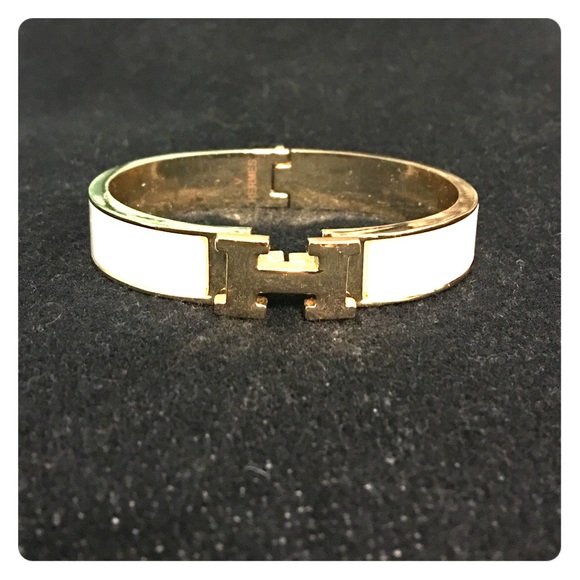 White and Gold H Bracelet Cuff