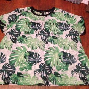 short sleeve tropical print sheer shirt