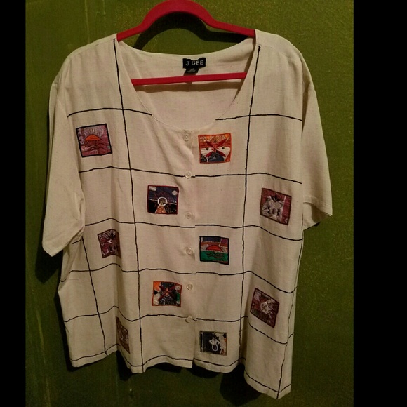 Vintage Cream Embroidered button down blouse.