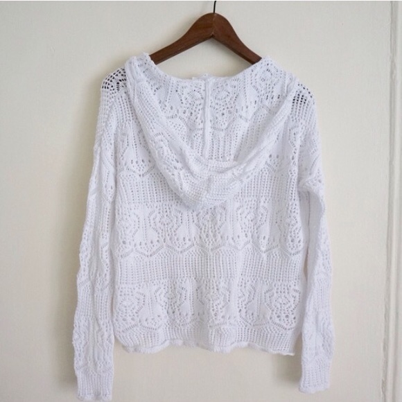 BCBGeneration Hooded Crochet White Sweater - Picture 3 of 3