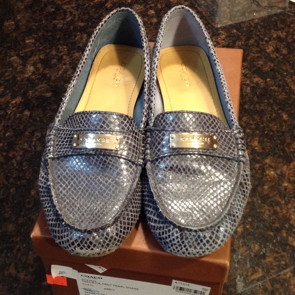 Coach Size 8  Frederica print teal Pearl snake