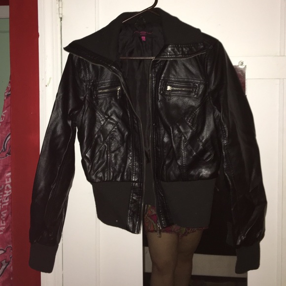 Faux leather bomber jacket