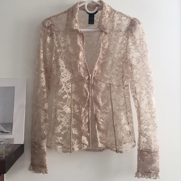 MODA International lace mesh collar shirt