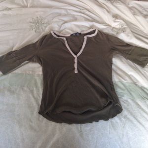 Olive half sleeve plunge top