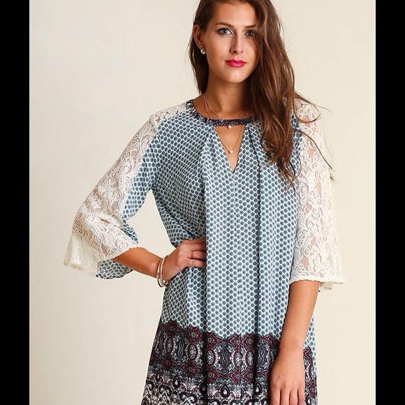 Last ones Lace Sleeve Boho Tunic Dress Shirtdress - Picture 3 of 3