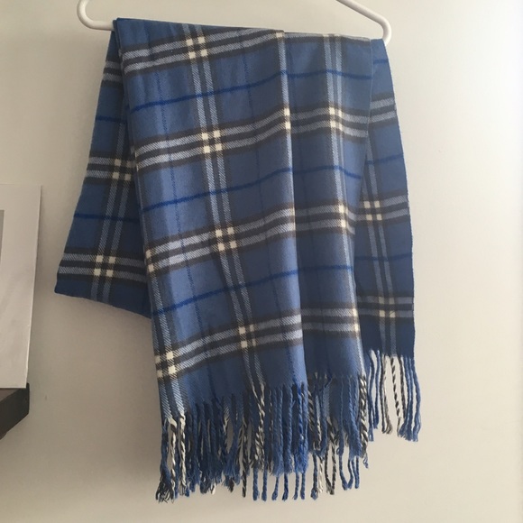 Burberry blue gray plaid scarf