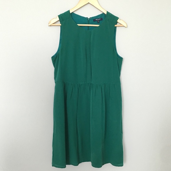 Madewell Green Sleeveless Silk Dress