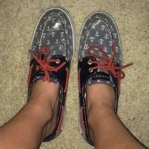 Navy Blue Anchor Sequin Sperry Top Sider