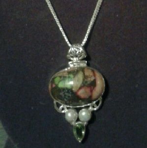 SALE *HC NaturalJasper/Peridot/PearlSolid925S18"Nk