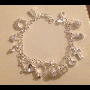 Silver plated 13 charms chain bracelet