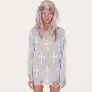 Wildfox Couture white label blue cross sweater S