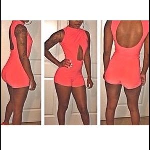 Sexy chic coral romper