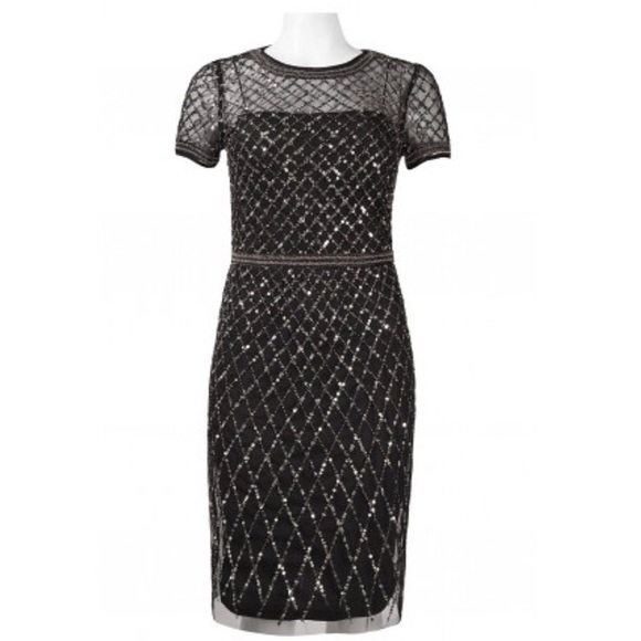 Adrianna Papell Short Sleeve Sequinen Dress