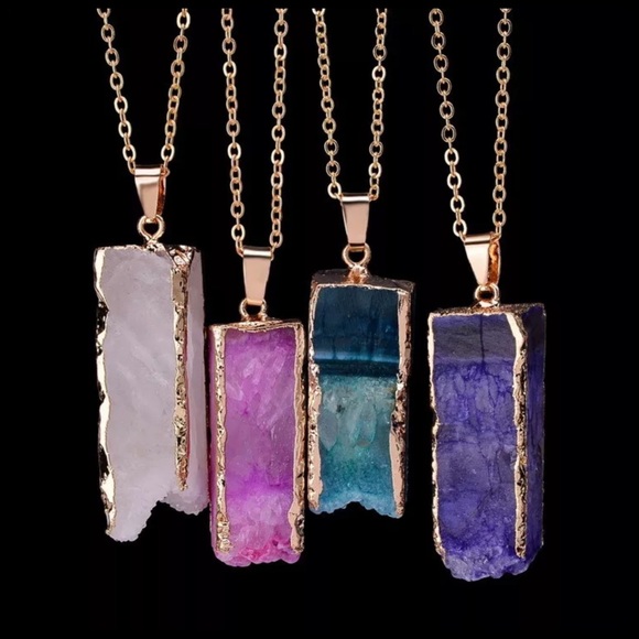 🌞 Natural Quartz Teal Blue & Gold Necklace - Picture 2 of 2