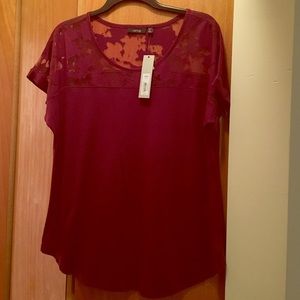 Lace yoke short sleeve shirt
