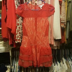 BCBG generation red sheer lace mini dress size 0