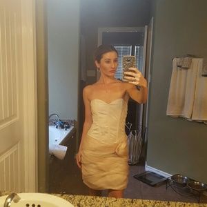 Corset style strapless cream dress ballerina