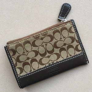 Khaki and brown Coach coin purse