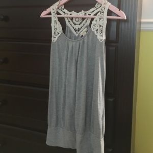 Grey tank top with lace detail.