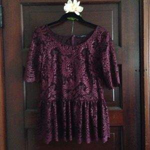 Zara W&B Collection deep purple lacy peplum top
