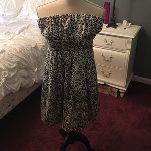 Mixed Prints Strapless Dress