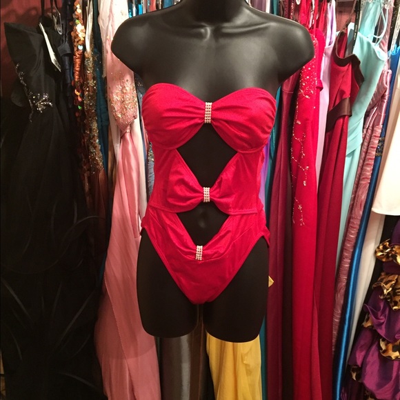 Red cut-out one piece swimsuit