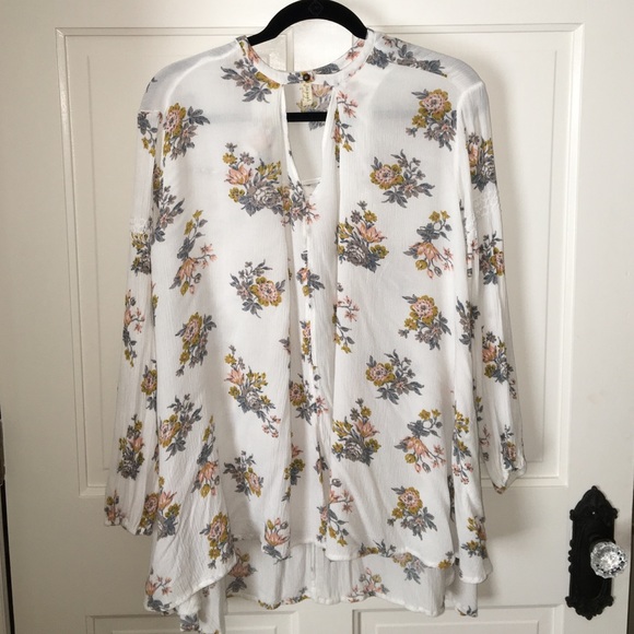Free People floral white flowy tunic XS