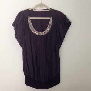 Silk top with silver beading