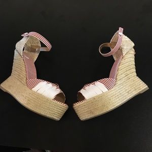 CASTANER RAFFIA STRIPED RED & WHITE WEDGES 40 NEW