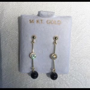 Delicate 14K Gold Drop Earrings with CZ and Onyx