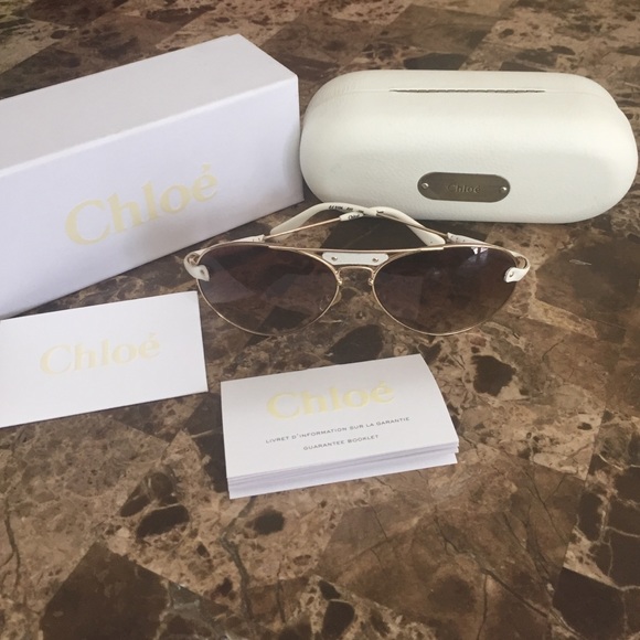 Chloe gold rimmed white aviator